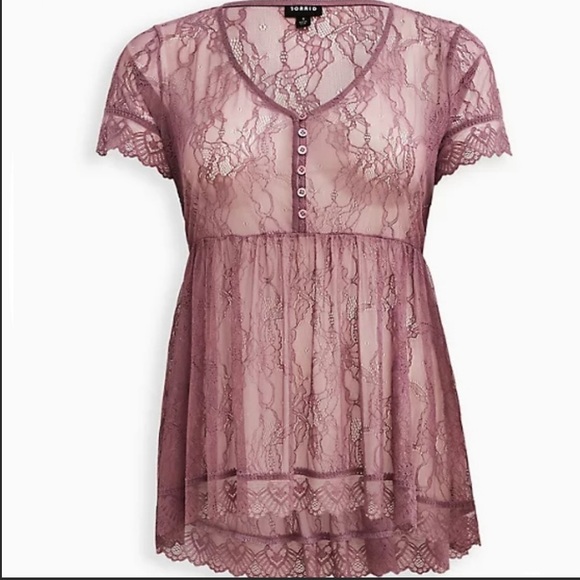 Torrid | Sheer Lace V-Neck Babydoll Top 3X & Strappy Foxy Cami SET 2X - Picture 4 of 7